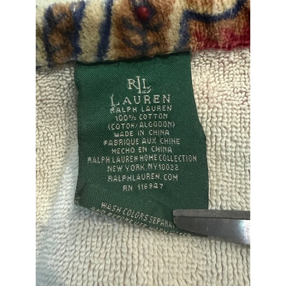 Vtg Ralph Lauren Home Red Blue Paisley Cotton Bath Towel Heritage Print Luxury